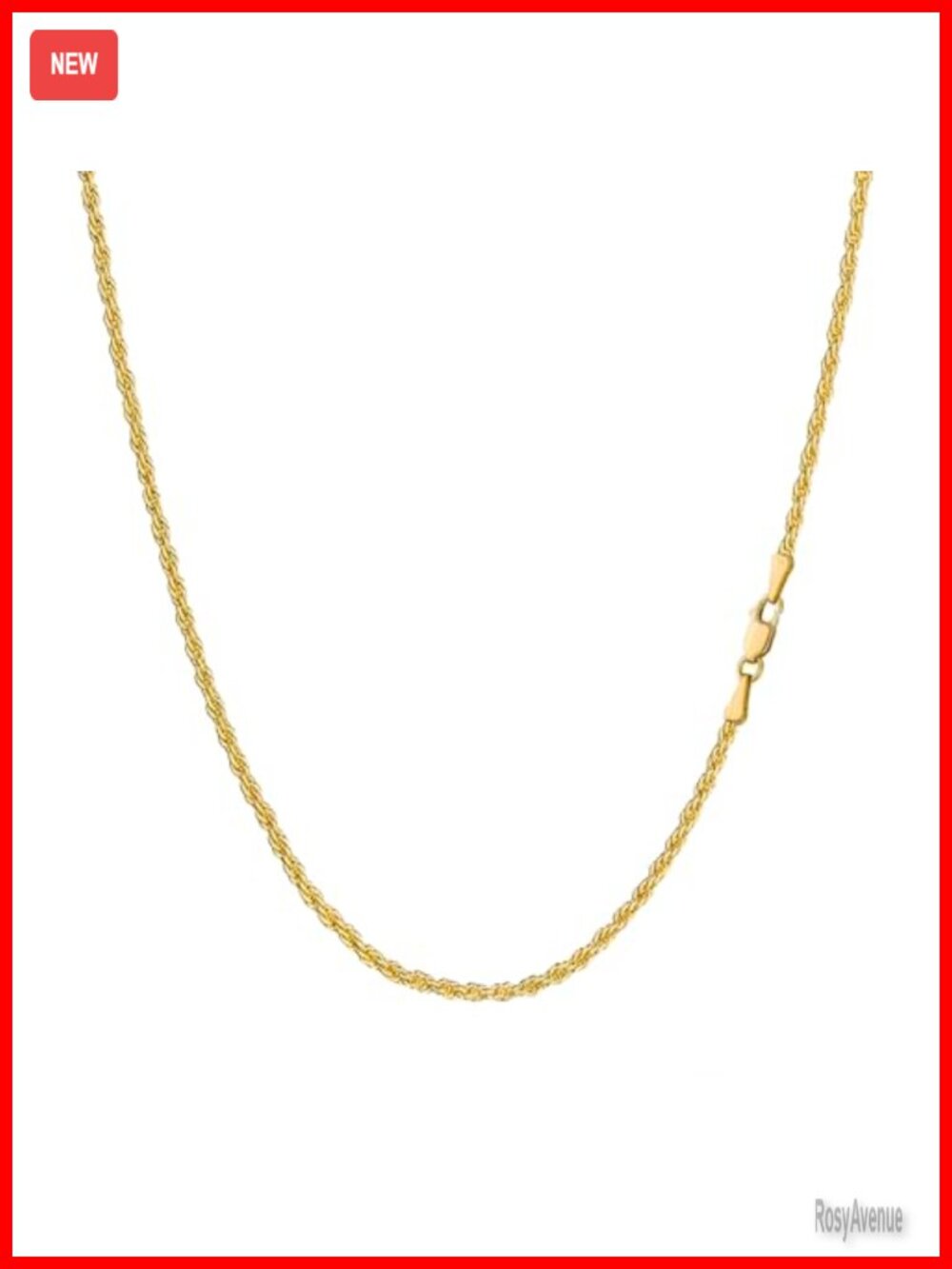 14K Yellow Gold Rope Link Chain Necklace Lobster Clasp 18"